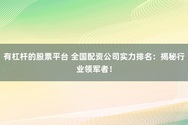 有杠杆的股票平台 全国配资公司实力排名:揭秘行业领军者!