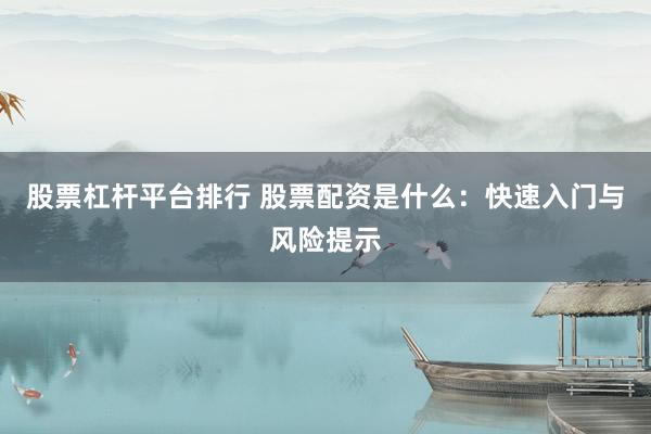 股票杠杆平台排行 股票配资是什么：快速入门与风险提示