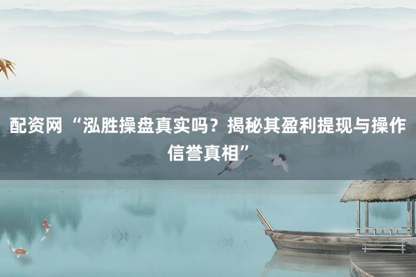 配资网 “泓胜操盘真实吗？揭秘其盈利提现与操作信誉真相”