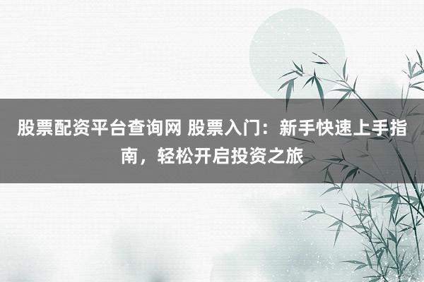 股票配资平台查询网 股票入门：新手快速上手指南，轻松开启投资之旅