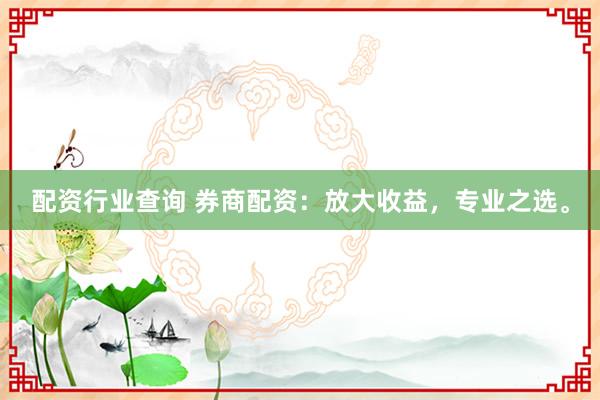 配资行业查询 券商配资：放大收益，专业之选。