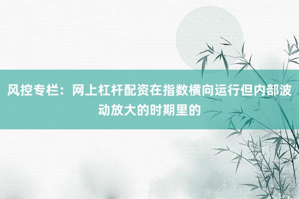 风控专栏：网上杠杆配资在指数横向运行但内部波动放大的时期里的
