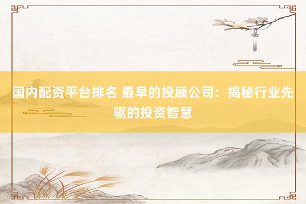 国内配资平台排名 最早的投顾公司：揭秘行业先驱的投资智慧