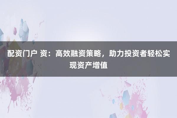 配资门户 资：高效融资策略，助力投资者轻松实现资产增值