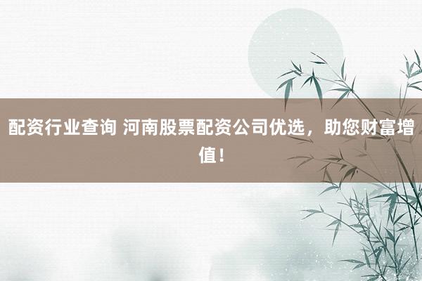 配资行业查询 河南股票配资公司优选,助您财富增值!