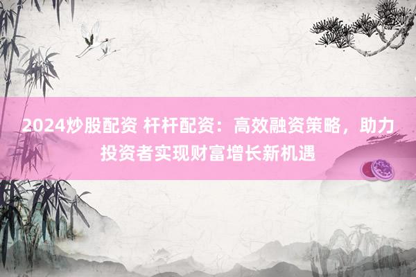 2024炒股配资 杆杆配资：高效融资策略，助力投资者实现财富增长新机遇